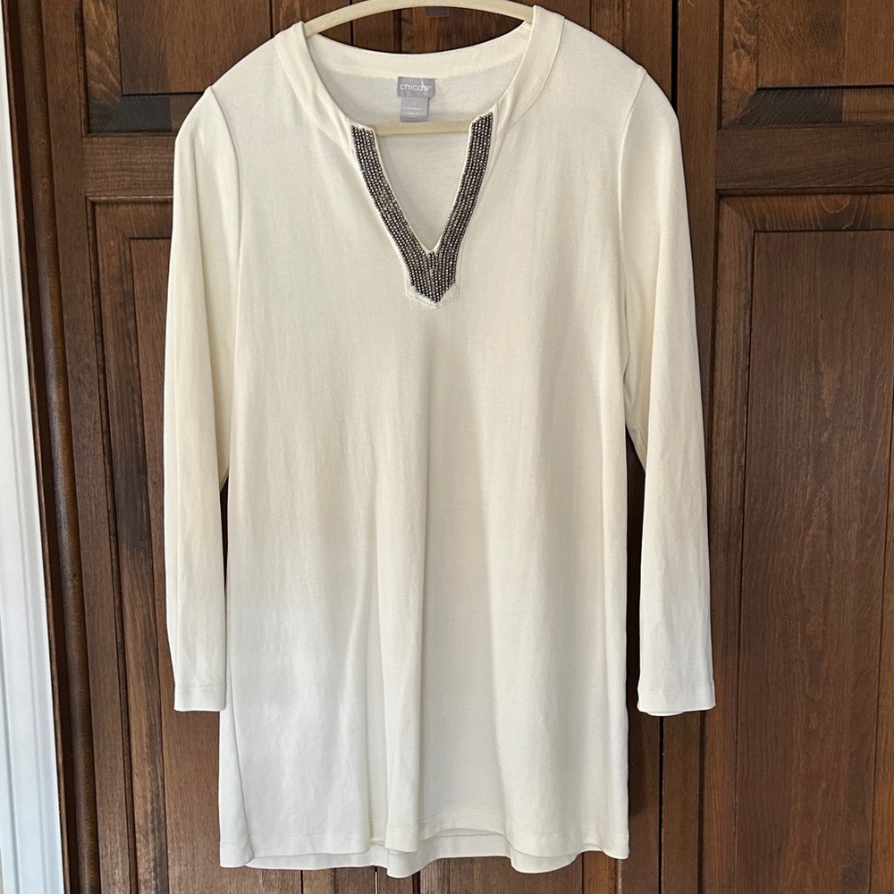 Chico's Cream Tunic with Black Accent
